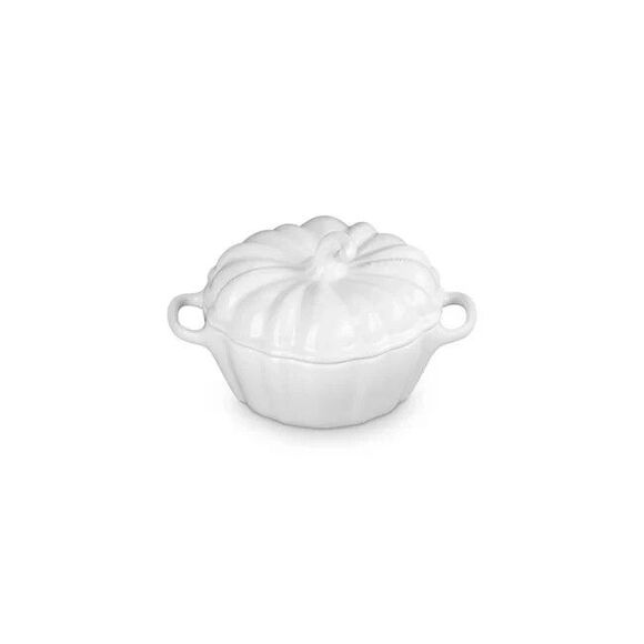 Le Creuset Other - Le Creuset Stoneware Figural Pumpkin Mini Cocotte 12 oz 350 ml White NEW NIB